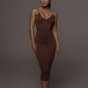 JLUXLABEL Chocolate Valencia Strap Midi Dress M